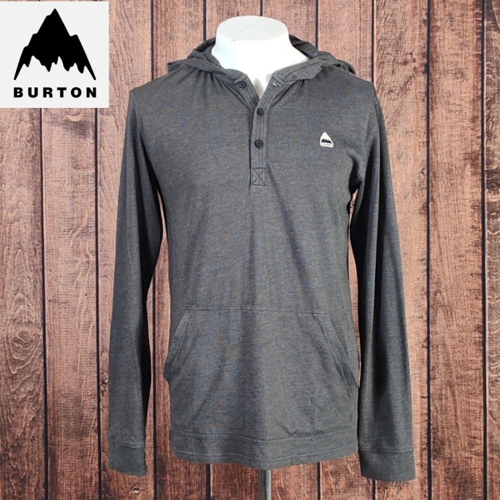 Gray Mens Hoodie Long Sleeve T Shirt Three Button Collar With Kangaroo Pocket